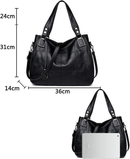 Damen Hobo Schultertasche Schwarz PU-Leder Schulterriemen Stickerei