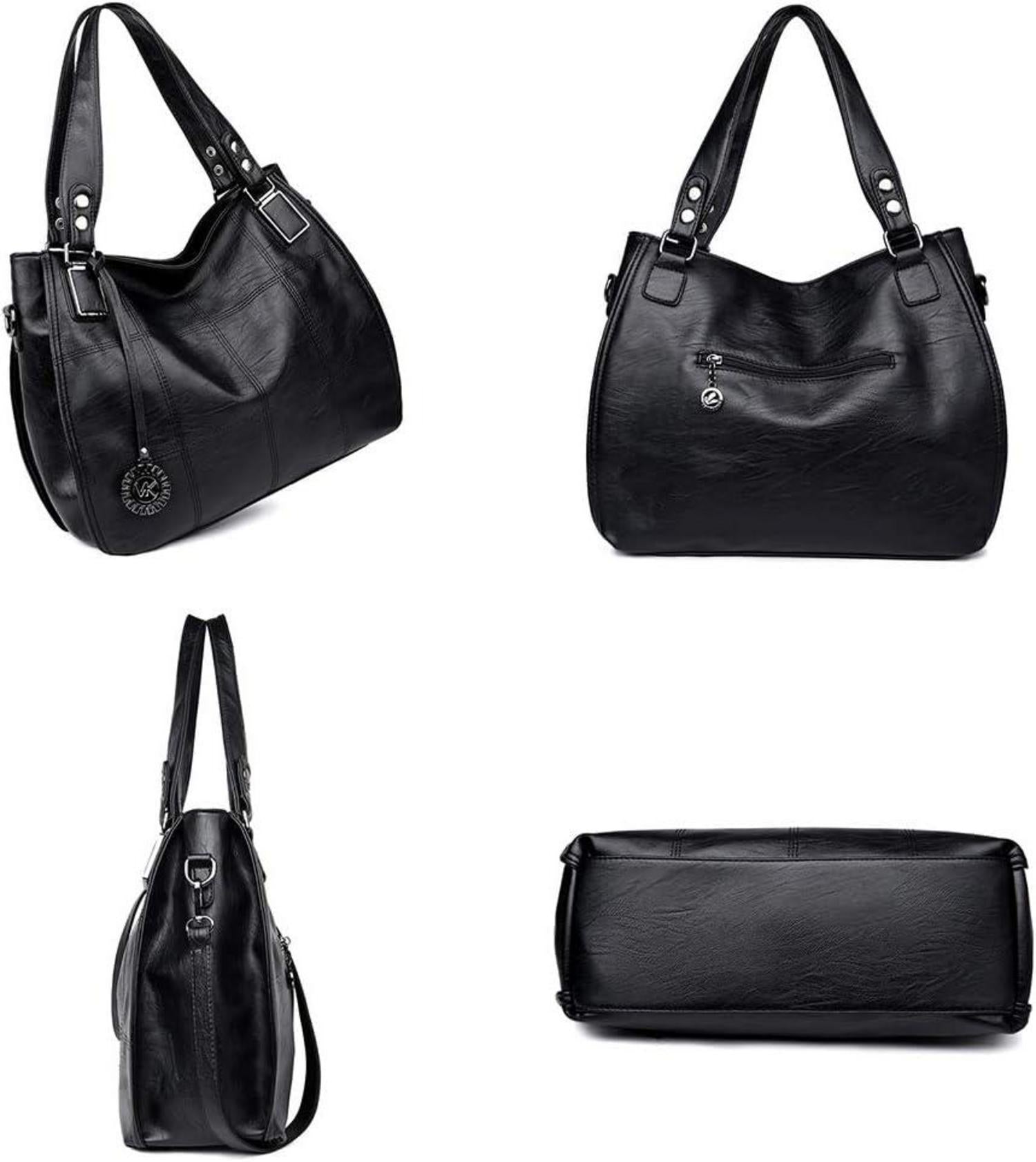 Damen Handtasche Kris Anna Schwarz Hochwertige PU-Leder Stickerei Henkeltasche