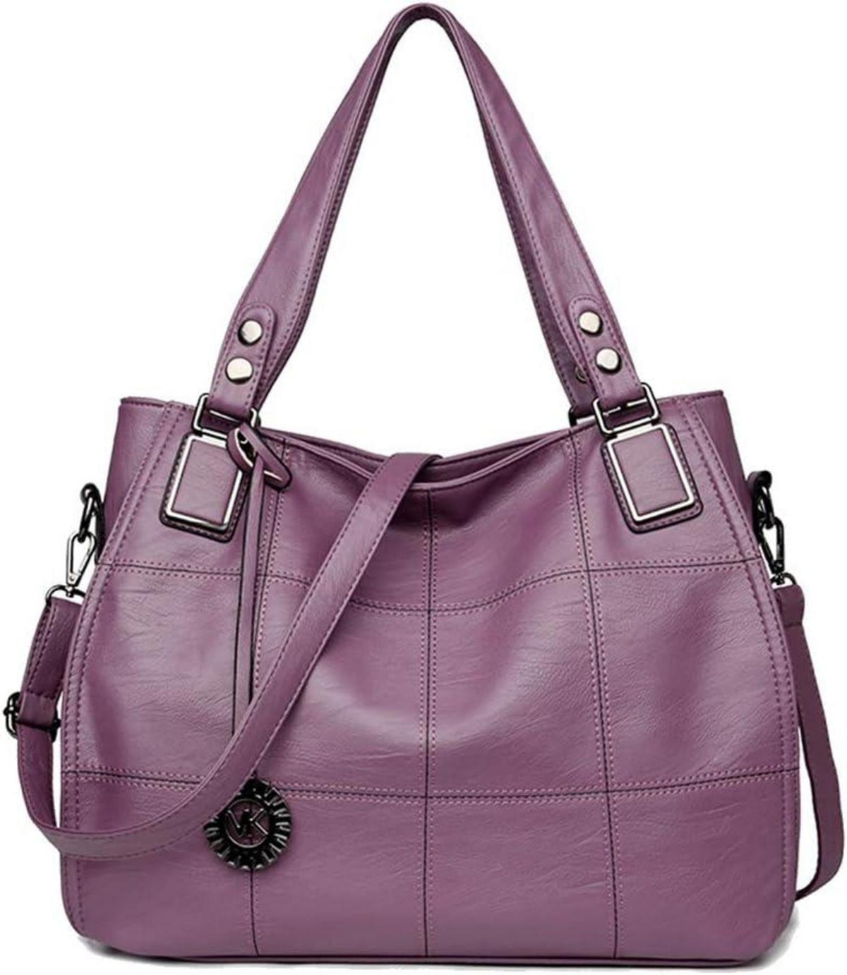Damen Hobo Schultertasche Shopper Handtasche Stickerei Lila PU-Leder