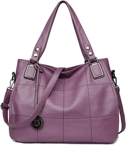Damen Hobo Schultertasche Shopper Handtasche Stickerei Lila PU-Leder