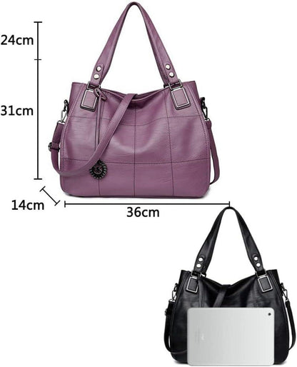Damen Hobo Schultertasche Shopper Handtasche Stickerei Lila PU-Leder