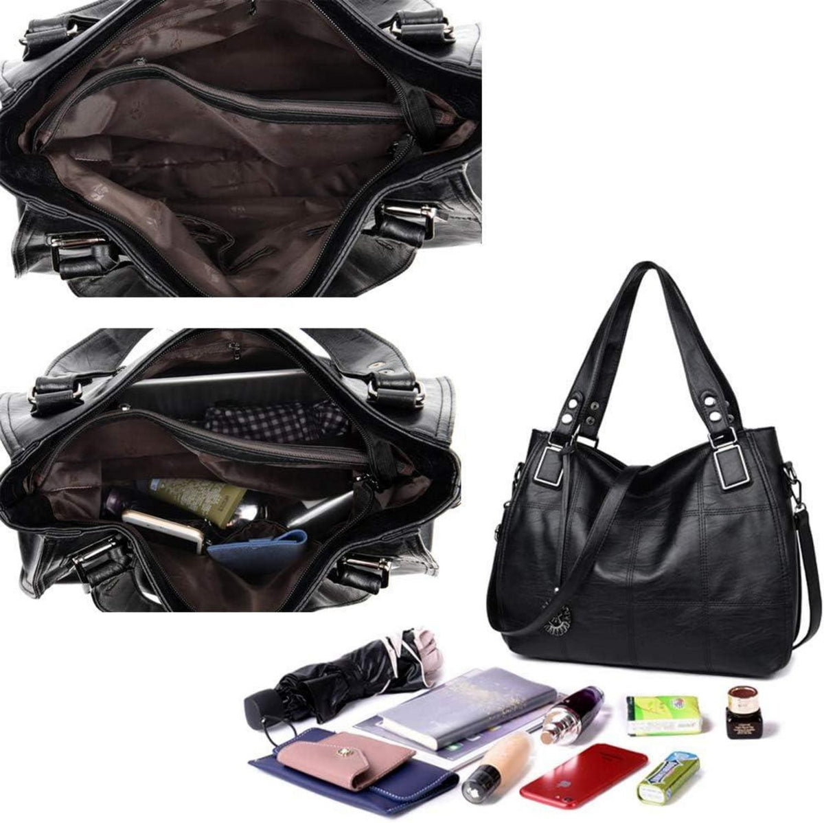 Damen Hobo Schultertasche aus PU-Leder mit Stickerei in Lila
