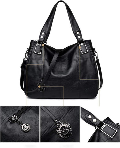 Damen Hobo Schultertasche Shopper PU-Leder Stickerei Schulterriemen Lila