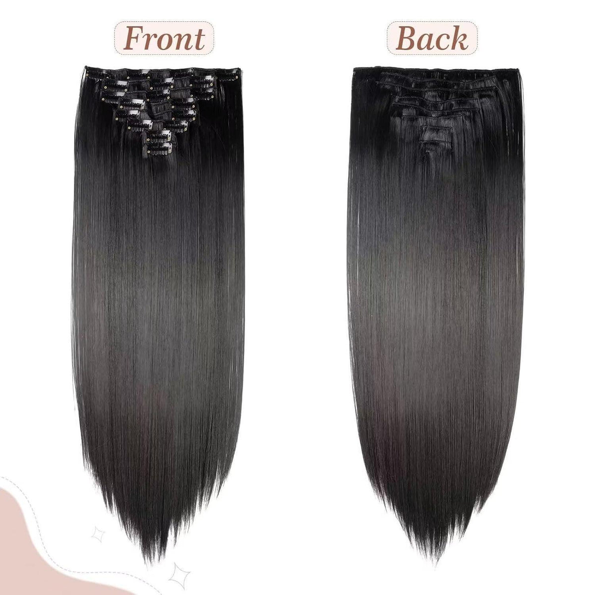Clip in Haarverlängerung Schwarz 66cm - 8 Tressen, 18 Clips