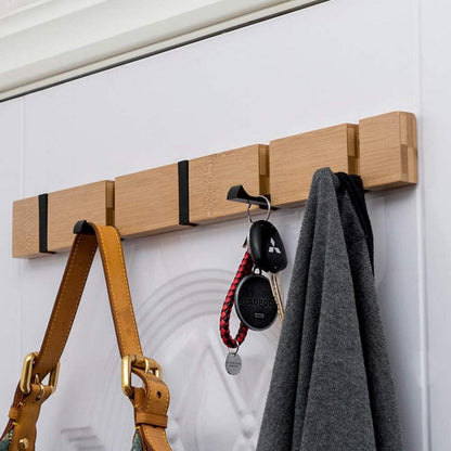 Klappbare Wandgarderobe Holz 5 Haken Jacken Mäntel Natur