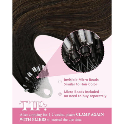 Echthaar Micro Ring Extensions Ombre Braun 35cm