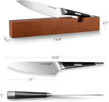 linoroso Kochmesser 7 Zoll Extrem Scharf - Eiche Messerblock
