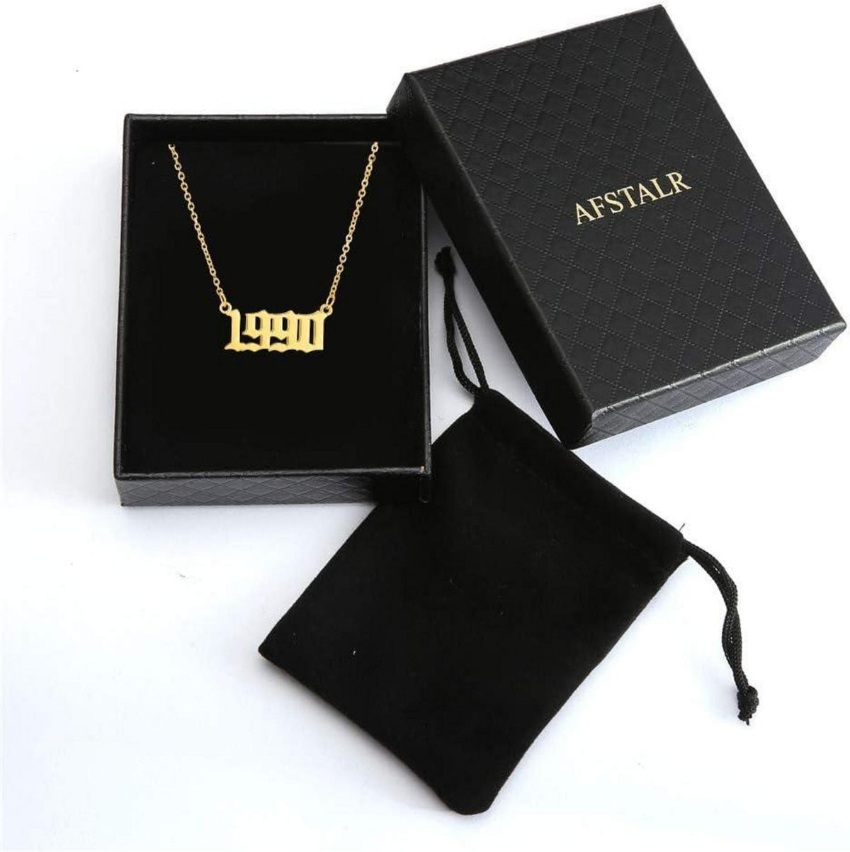 AFSTALR Birth Year Number Necklace Women Birthday Gifts 1980-2019 Gold