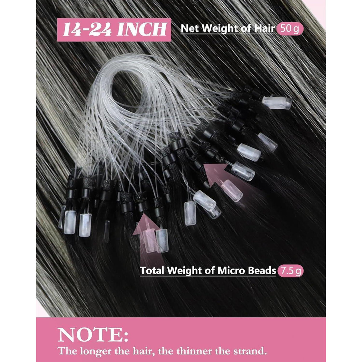 Echthaar Microring Extensions Silber 55 cm – 1B/S/1B