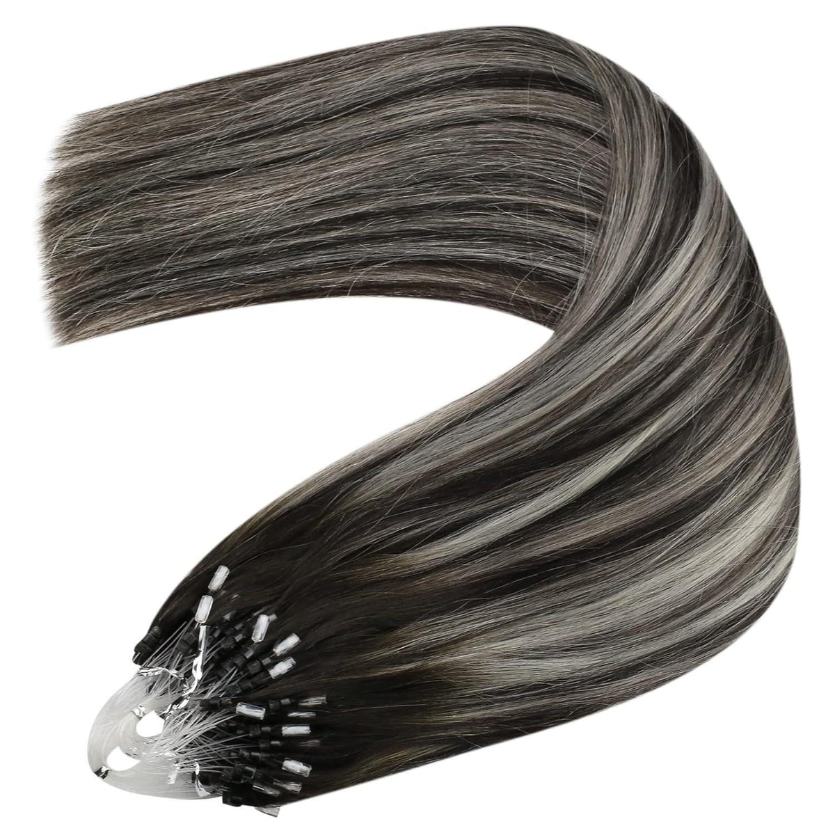 Echthaar Microring Extensions Silber 55 cm – 1B/S/1B