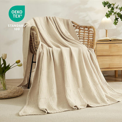 Weiche Baumwoll Musselin Decke, Beige, 127 x 177 cm