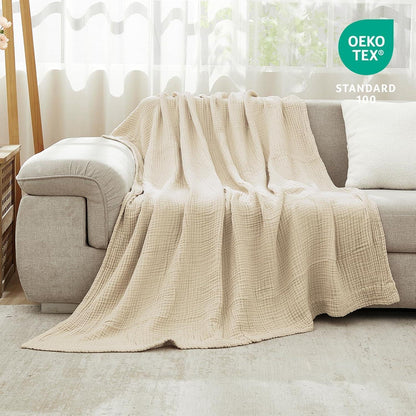 Weiche Baumwoll Musselin Decke, Beige, 127 x 177 cm