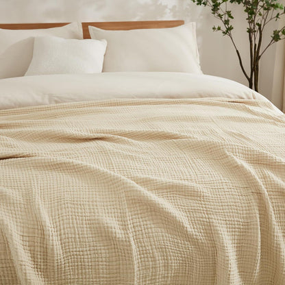 Weiche Baumwoll Musselin Decke, Beige, 127 x 177 cm