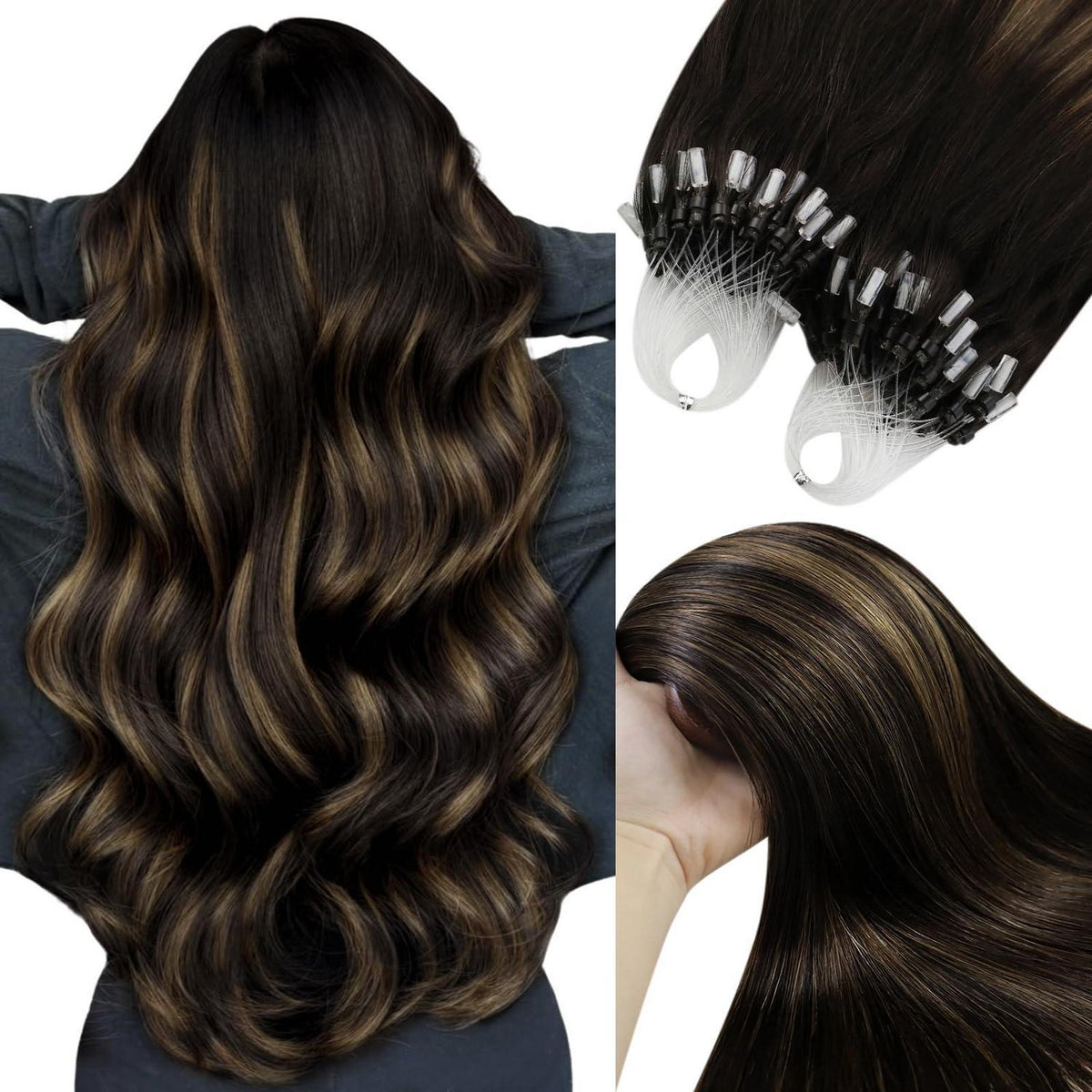 Braune Ombre Microring Extensions Echthaar 45cm