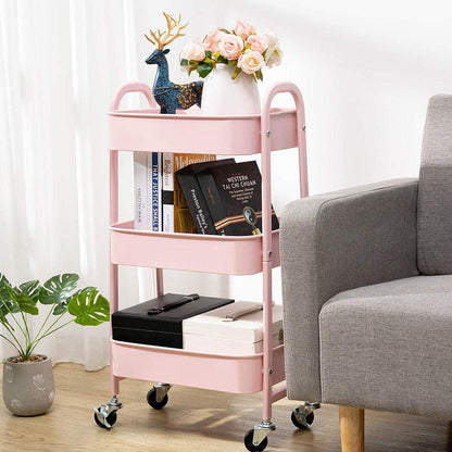 DOEWORKS Rollwagen Metall 3 Etagen Rosa - Küchenwagen 70 cm