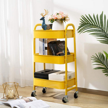Aufbewahrungswagen Metall 3-Etagen Utility Cart Rollwagen Gelb
