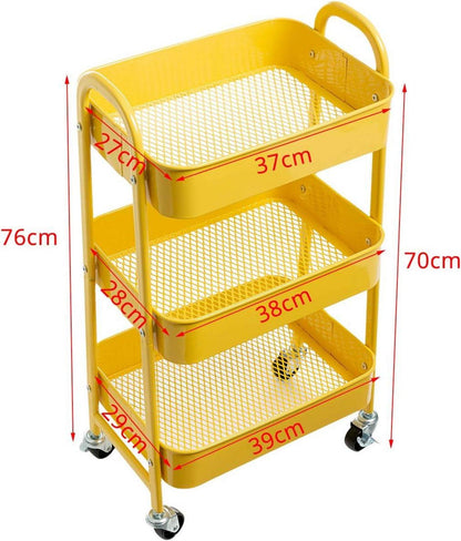 Aufbewahrungswagen Metall 3-Etagen Rollwagen Utility Cart Gelb