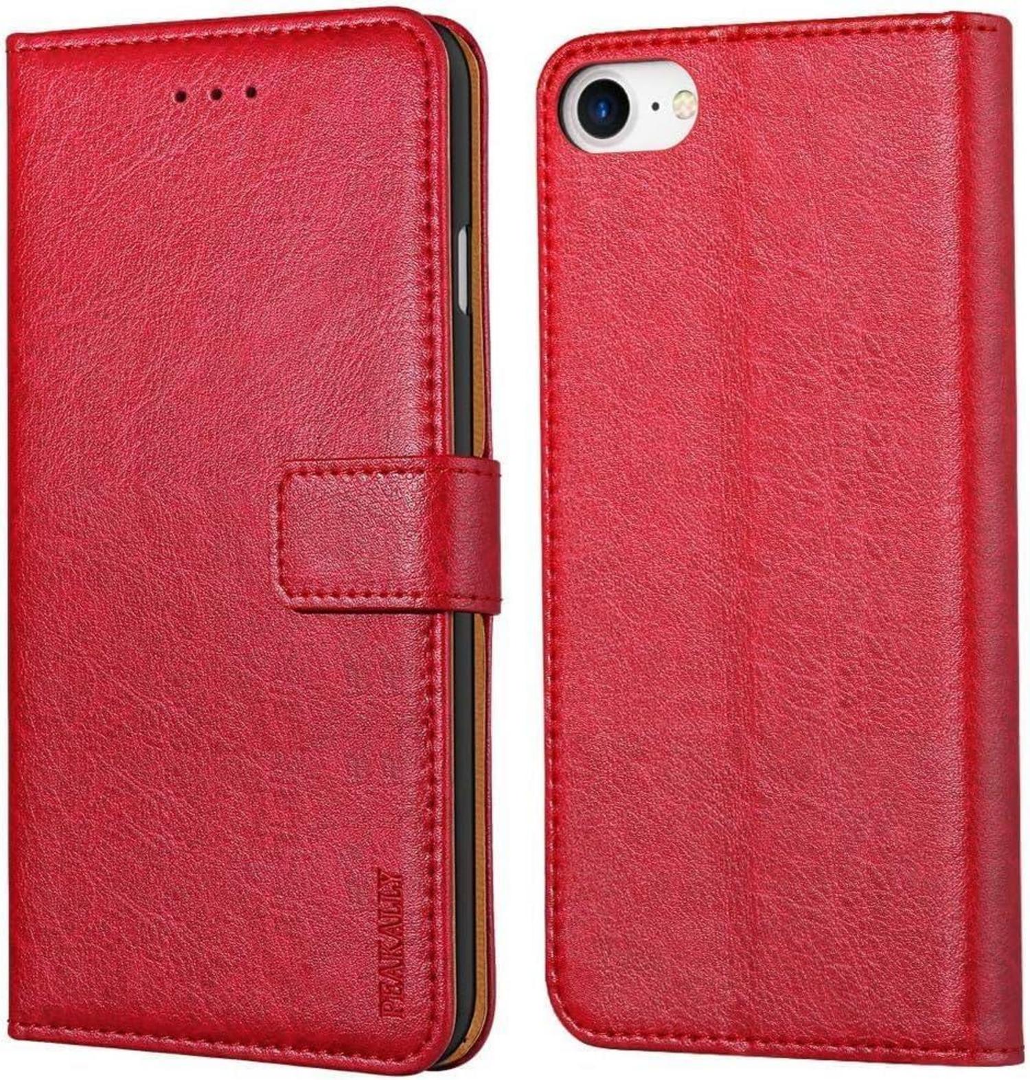 Leder Flip Case iPhone SE 2022 5G/SE 2020 Klapphülle Rot