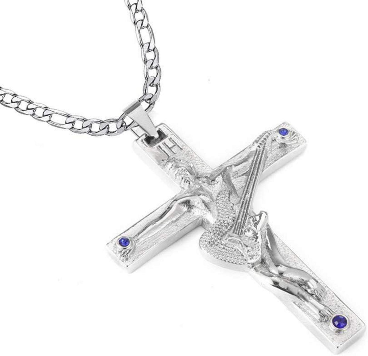 Johnny Hallyday Kreuz Anhänger Halskette Rocker Gitarre Silber