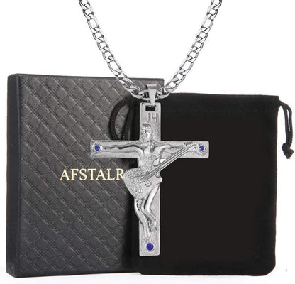 Johnny Hallyday Kreuz Anhänger Halskette Gitarre Rocker Silber Signed