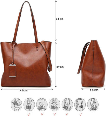 Damen Shopper Tasche PU-Leder Schulterriemen Umhängetasche Handtasche