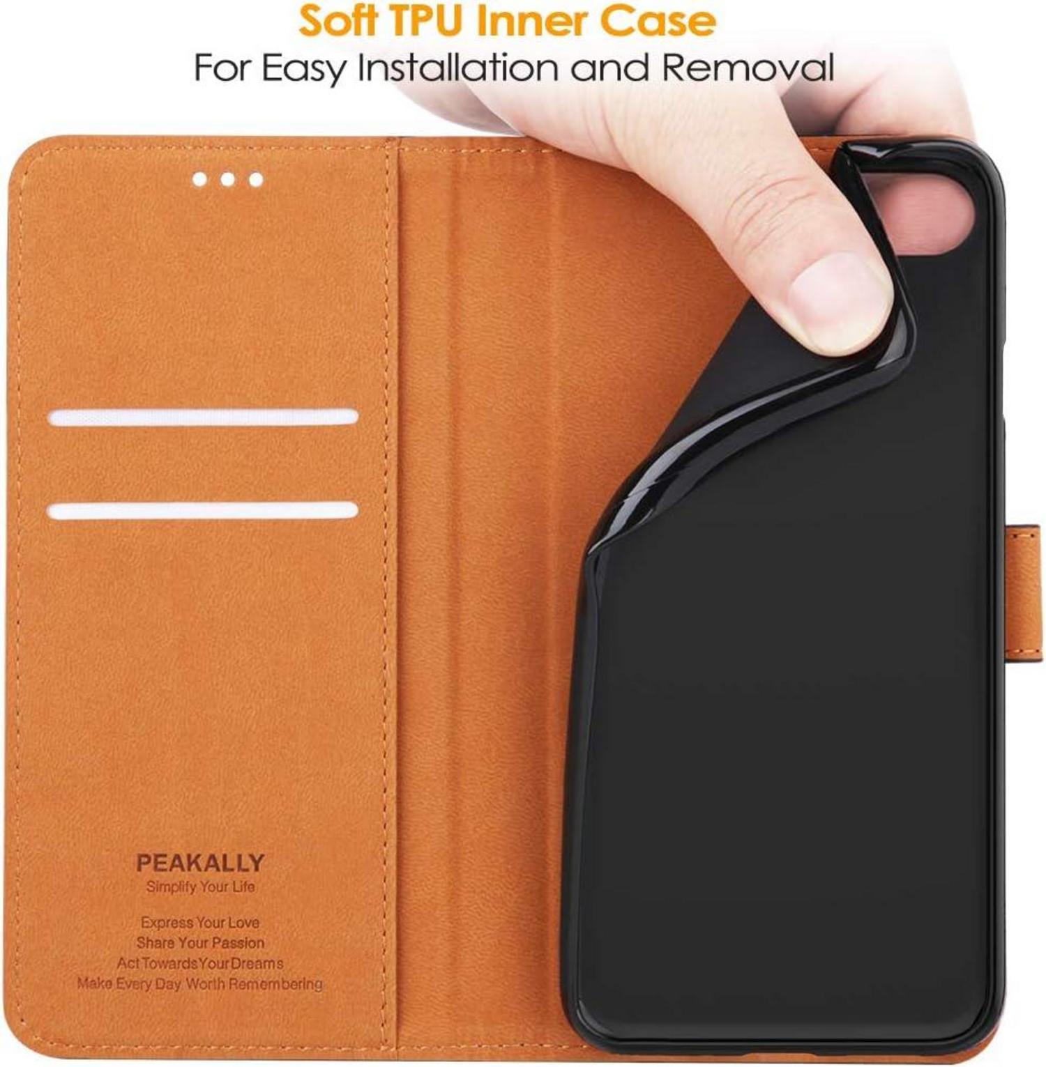 Handyhülle iPhone SE 2022 Schwarz Leder Flip Case Magnet Standfunktion