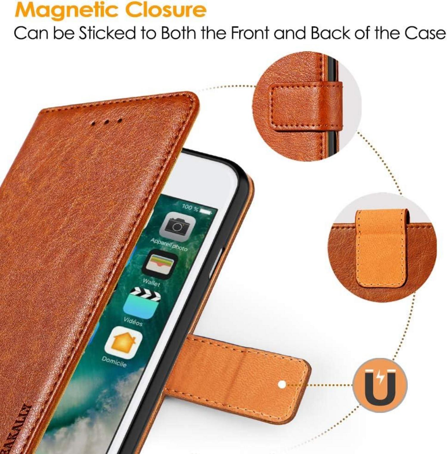 iPhone SE Hülle Leder Flip Case Schutzhülle Braun Magnet Standfunktion