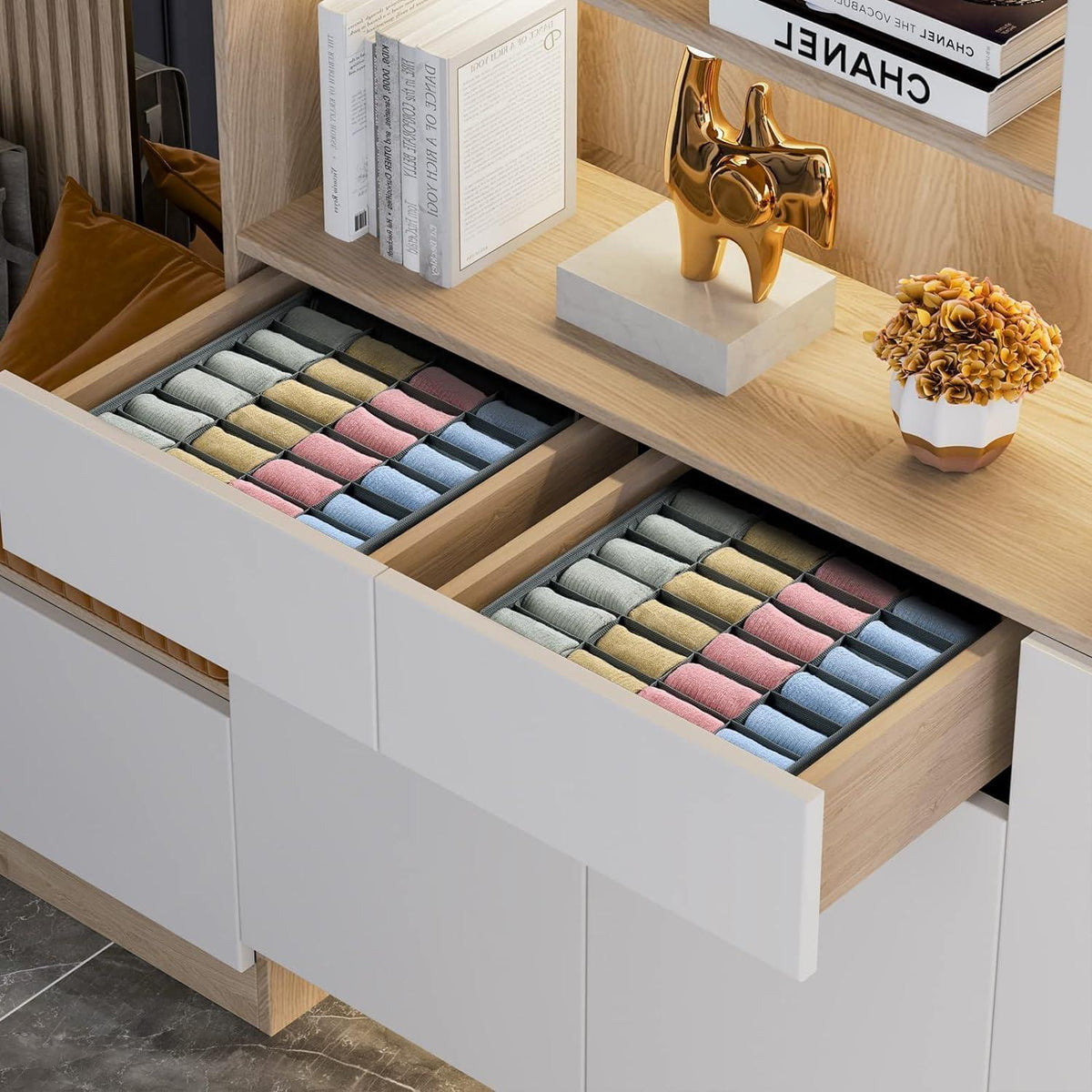 Socken- und Unterwäsche-Aufbewahrungsboxen 2er Set 24 Zellen Grau