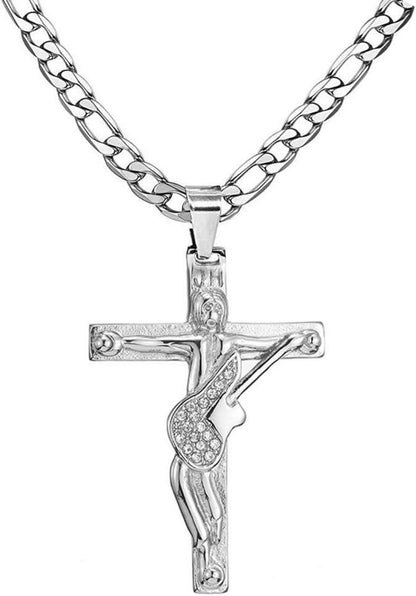 Johnny Hallyday Kreuz Anhänger Halskette Gitarre Rocker