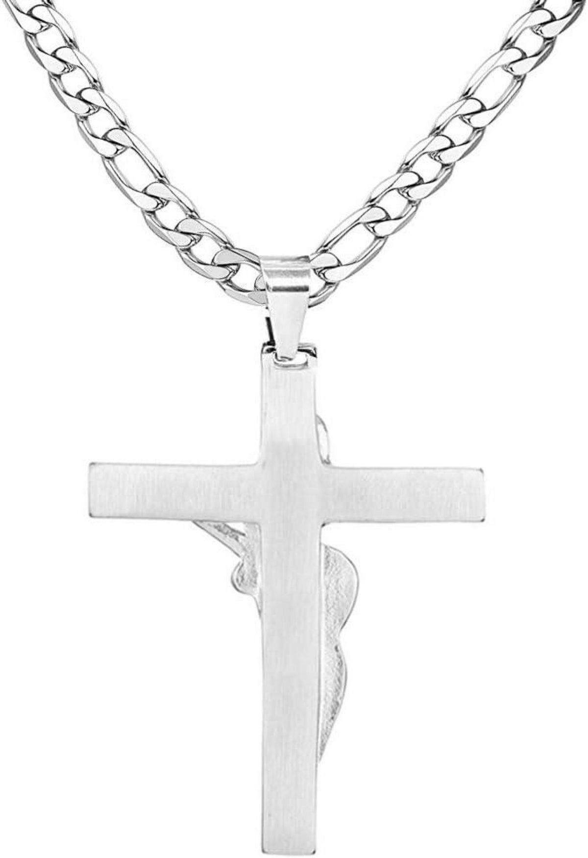 AFSTALR Johnny Hallyday Kreuz Anhänger Halskette Silber 60cm