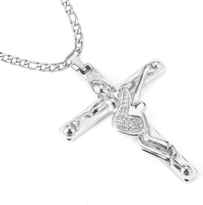 Kreuz Johnny Hallyday Anhänger Halskette Silber Metall