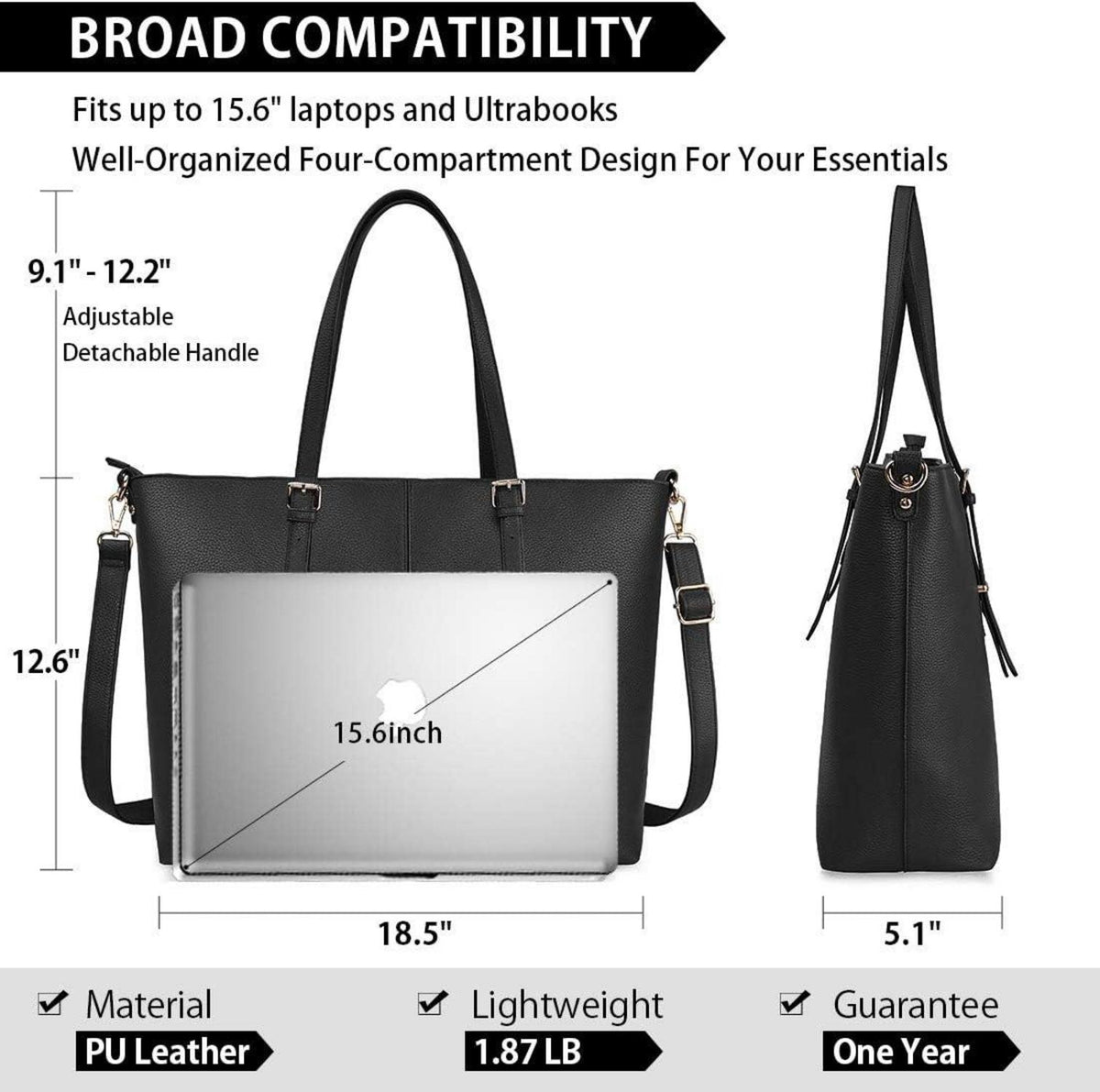 NUBILY Laptop Damen Handtasche 15,6 Zoll Elegant Leder Shopper