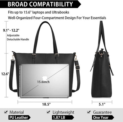 NUBILY Laptop Damen Handtasche 15,6 Zoll Elegant Leder Shopper