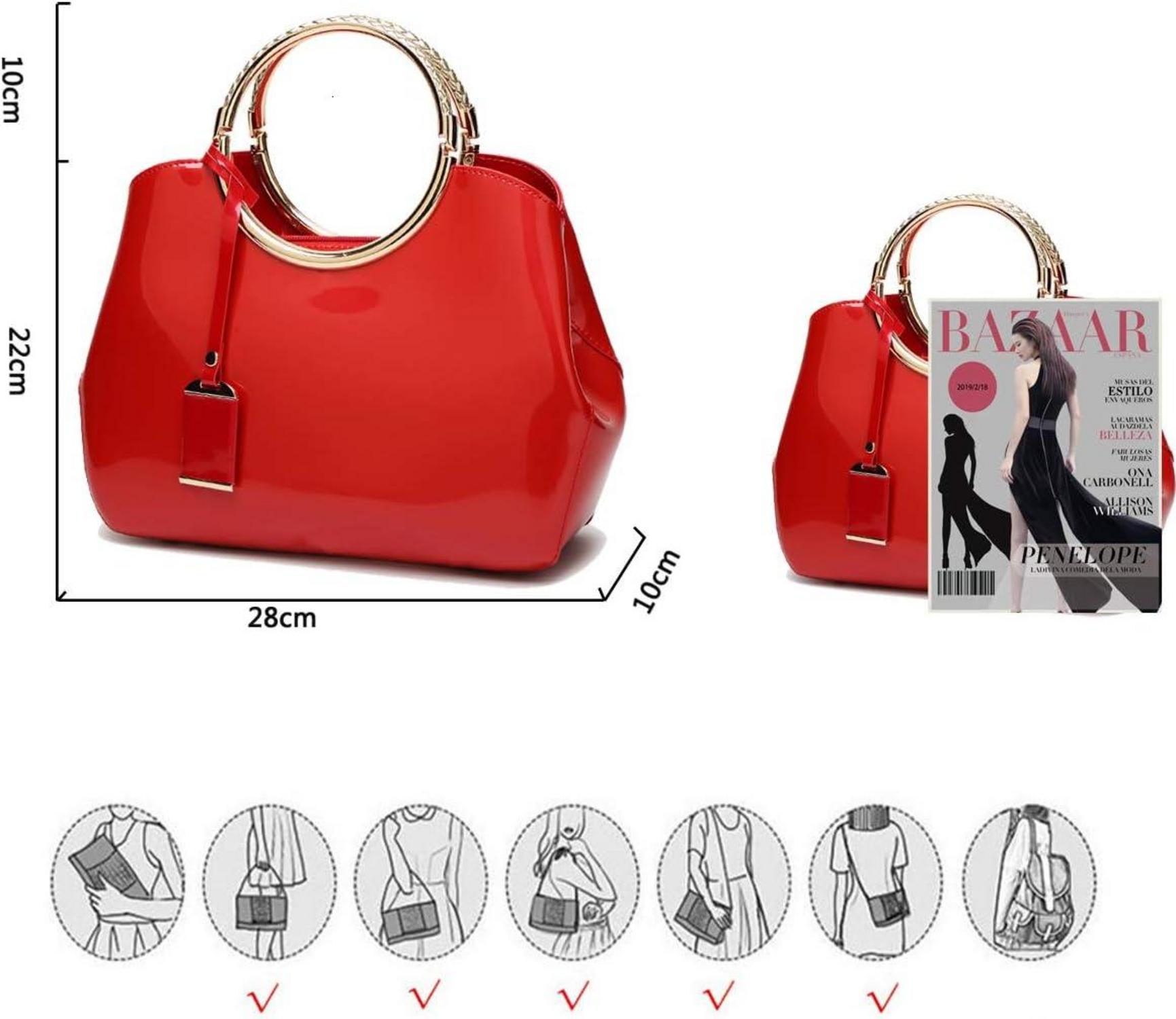 Damen Handtasche PU-Lackleder Henkeltasche Hochzeit Abendtasche