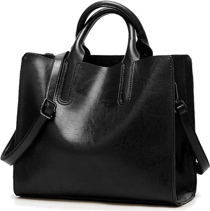 Damen PU-Leder Shopper Schultertasche Umhängetasche Schwarz
