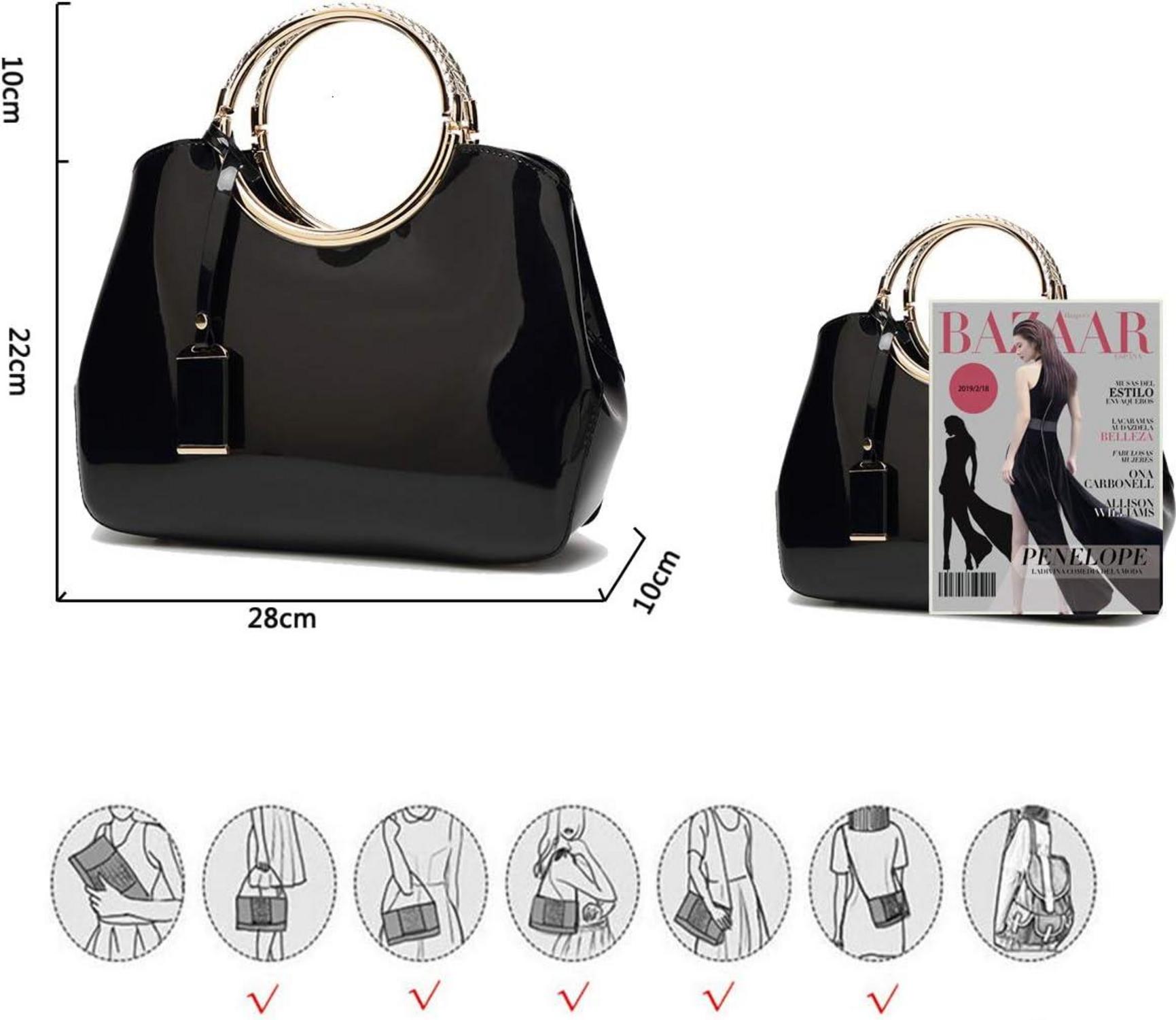 Damen Handtasche aus PU-Lackleder für Hochzeit Abend - Goldene Henkel