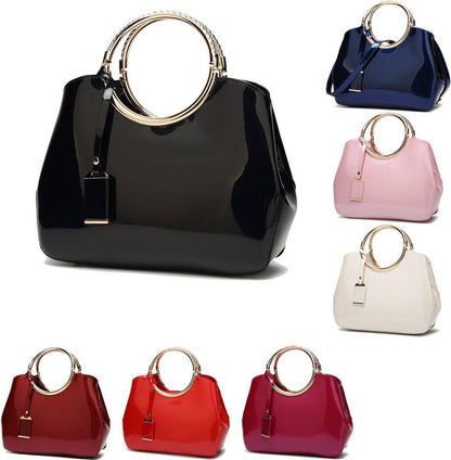 Damen Handtasche aus PU-Lackleder für Hochzeit Abend - Goldene Henkel