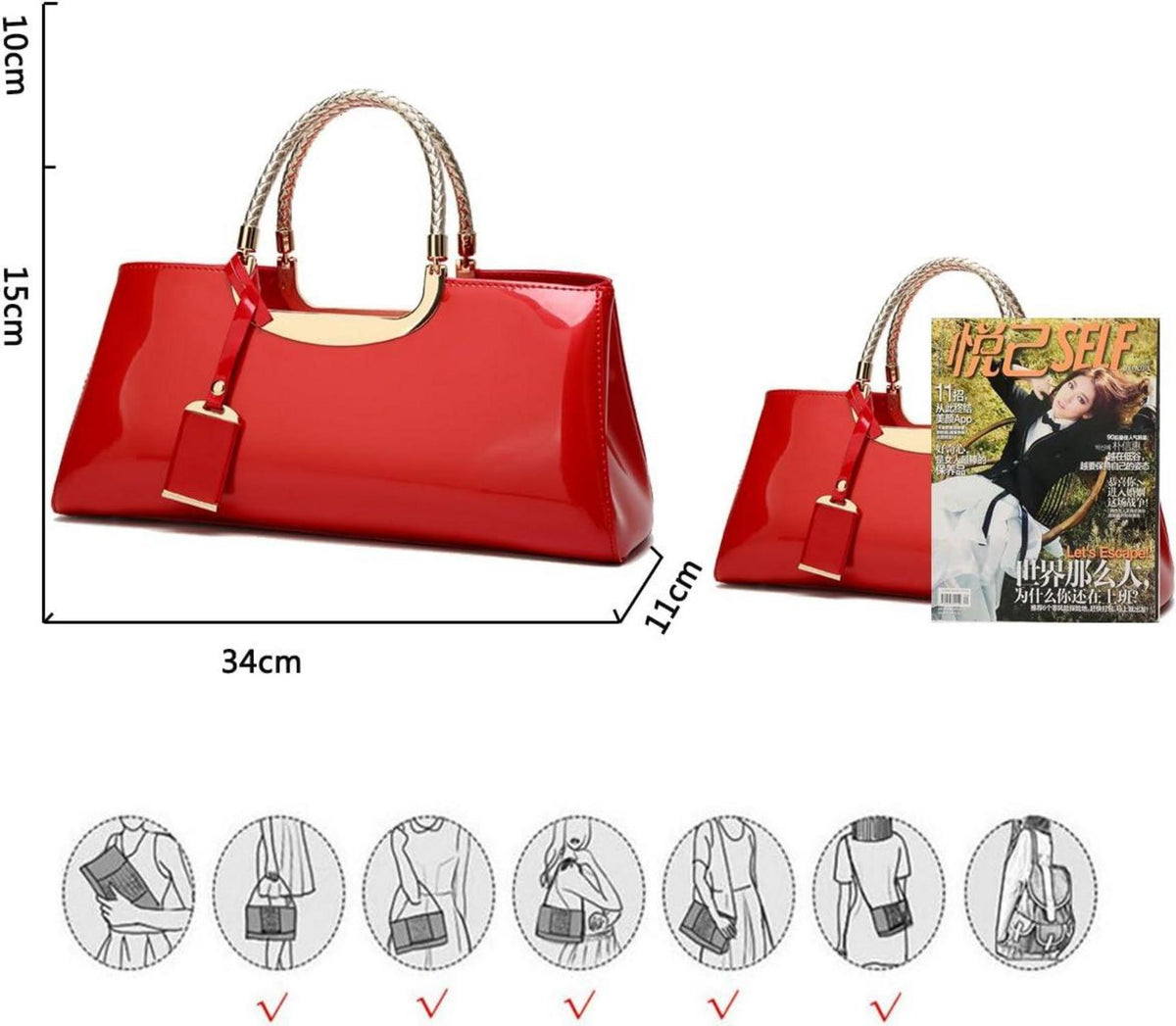 Damen Handtasche PU-Lackleder Henkeltasche Abend Umhängetasche