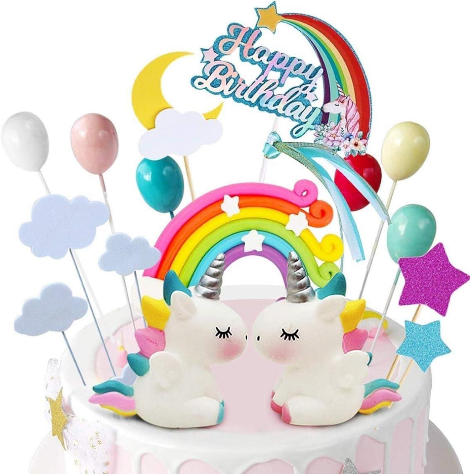 iZoeL Tortendeko Einhorn Regenbogen Happy Birthday Kuchenaufsatz