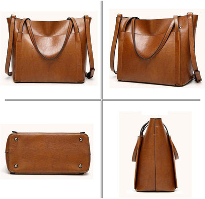 Coolives Damen Groß Shopper PU-Leder Handtasche Umhängetasche Eimer Tasche Schwarz