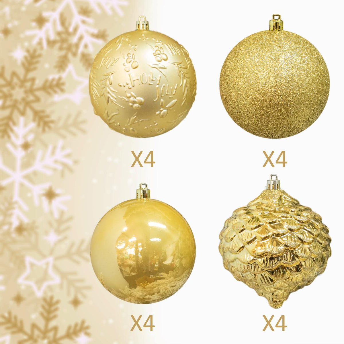 16 Goldene Weihnachtskugeln 10cm – Set für Weihnachtsbaum 2026