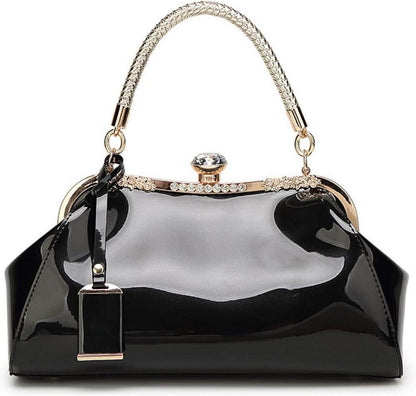 Schwarze Designer PU-Lackleder Damen Handtasche Henkeltasche