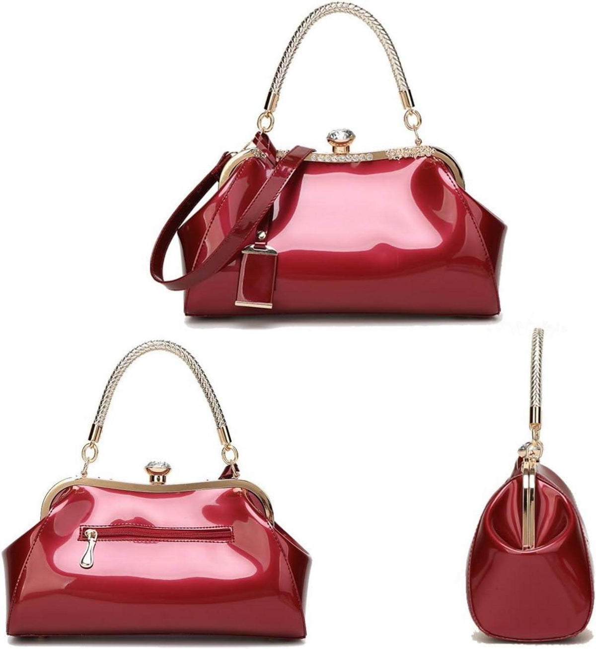 Schwarze Designer PU-Lackleder Damen Handtasche Henkeltasche