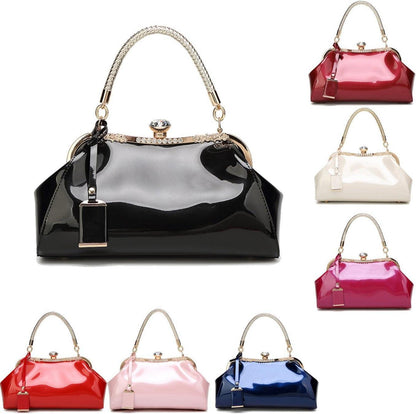 Schwarze Damen Handtasche PU-Lack Henkeltasche Schultertasche Hochzeit
