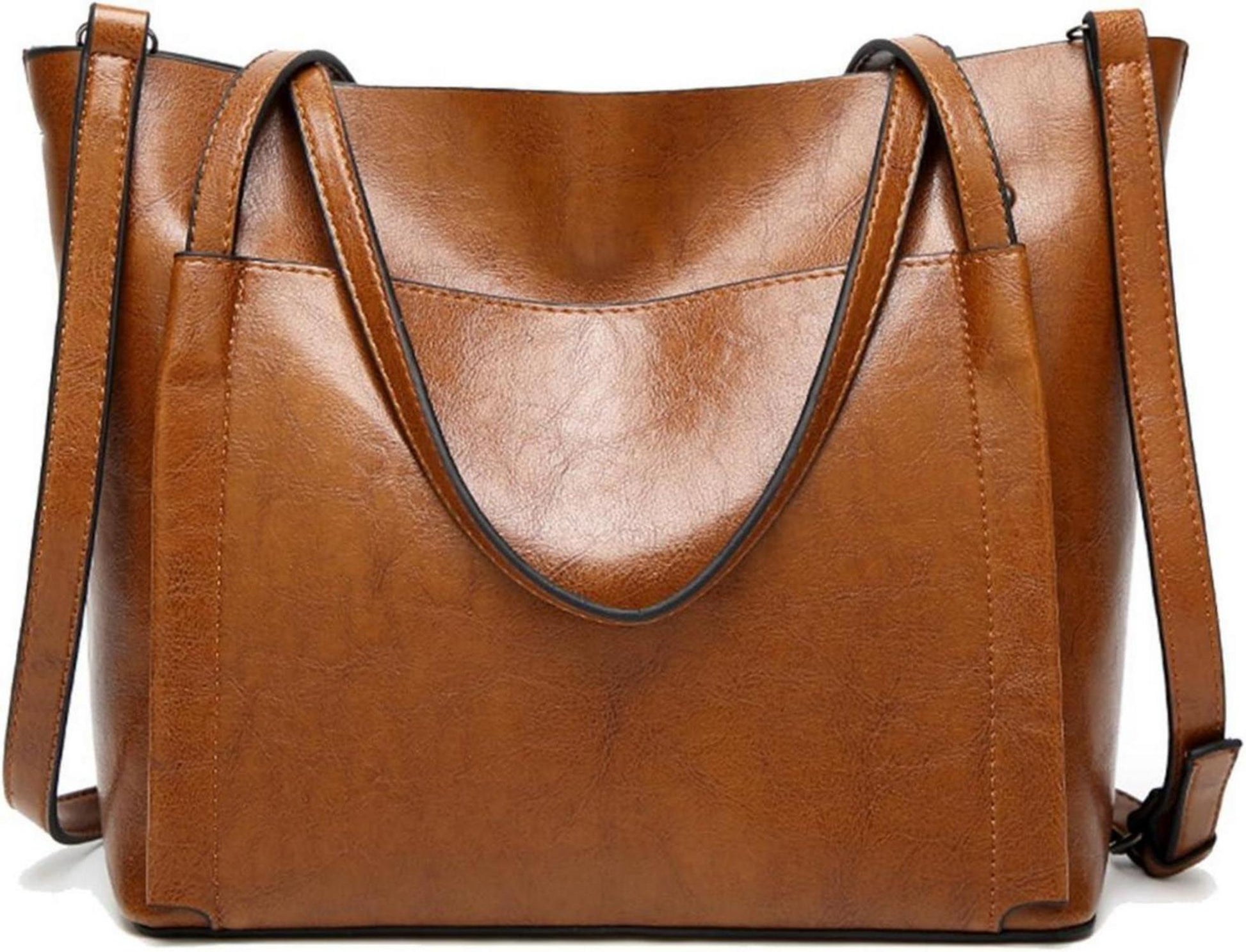 Damen Groß Shopper PU-Leder Schultertasche Umhängetasche Eimer