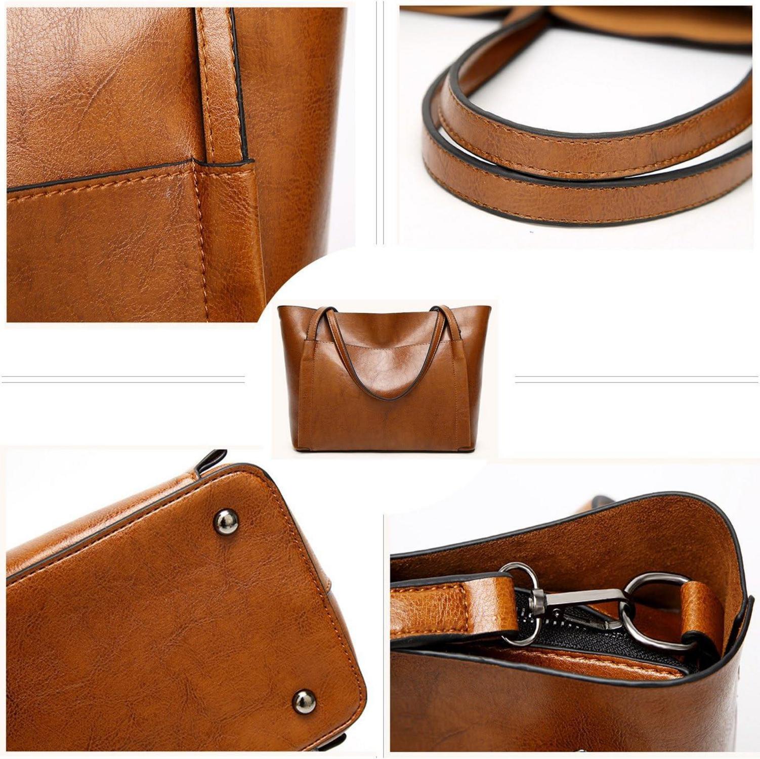 Damen Groß Shopper PU-Leder Schultertasche Umhängetasche Eimer