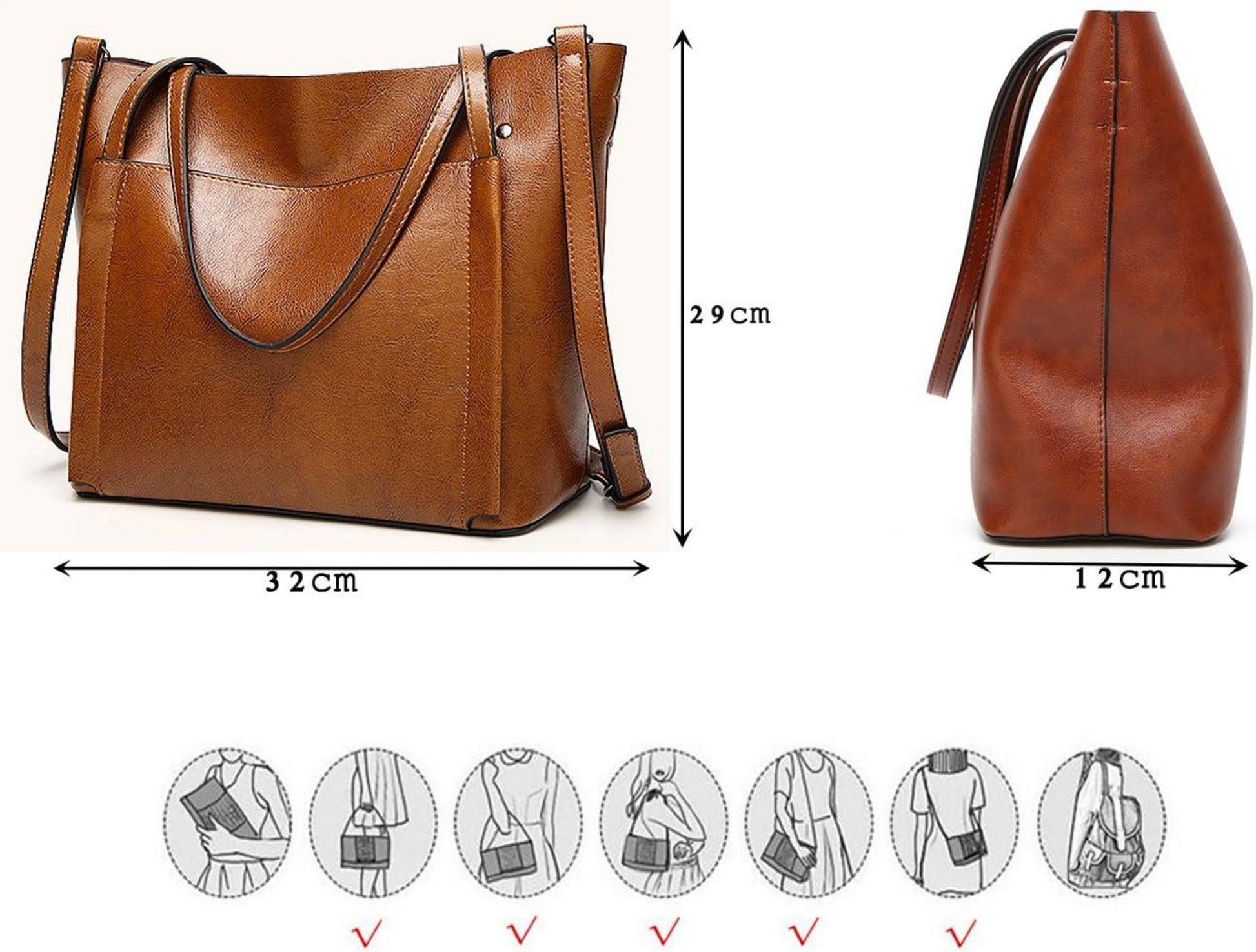 Großer Shopper Damen Handtasche PU-Leder Schultertasche Eimer Umhängetasche