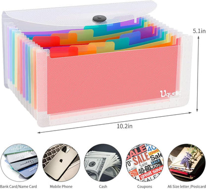 Uquelic Ordnungsmappe 13 Fächer Transparent Regenbogen