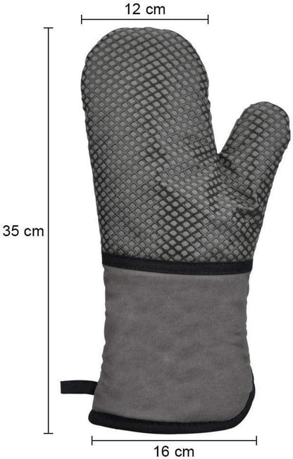 Hitzebeständiger Ofenhandschuh Lang Silikon-Beschichtet Anti-Rutsch Grau