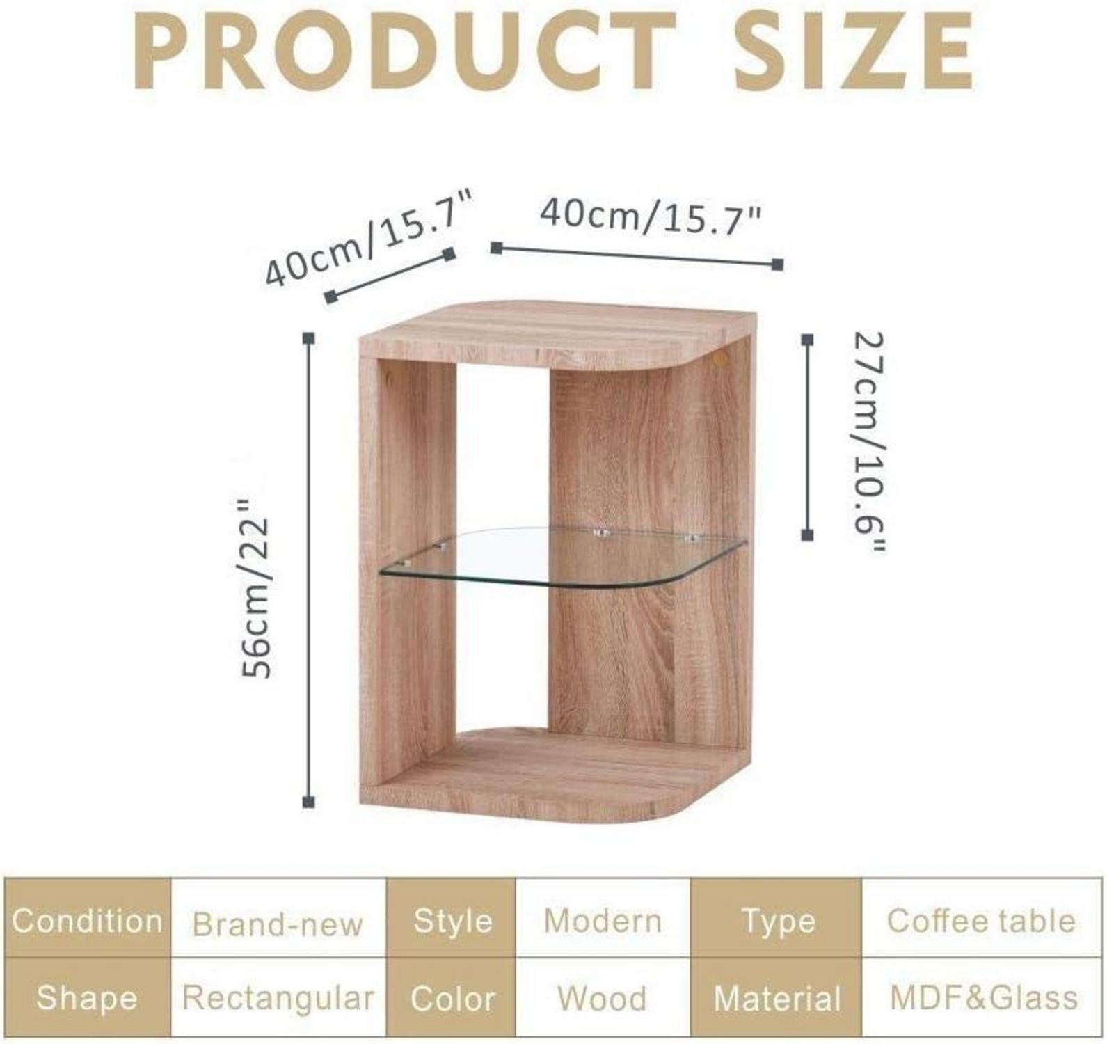 Beistelltisch Rund Holz Glas Moderner Wohnzimmertisch